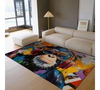 HOBBOY Alfombra de área para salón 100x150cm Lavable Blanda Colorida y Abstracta Grafiti Alfombra Fina Pop Art Monkey Interior Floor moqueta no Deslizante para Dormitorio