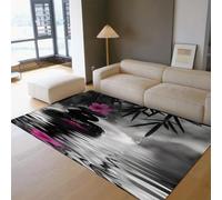 HOBBOY Alfombra de área para salón 120x160cm Interior Suave Neutro Moderno Abstracto de Pelo bajo Lavable Alfombra de Piedra bambú Rosa Flor para Dormitorio Comedor