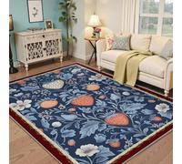HOBBOY Alfombra de área Sala de Estar Florales 150x210cm Alfombra Lavable botánica Victoriana Vintage Alfombras Pelo bajo Clásica Azul Rojo y Crema Alfombras para la guardería