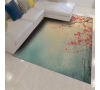 HOBBOY Alfombra de Estilo de Pintura al óleo Estética Oriental Estampado de Flor de Ciruelo Rojo Alfombrillas Delgadas para Sala de Estar Lavandería Dormitorio Lavable 100 x 200 cm