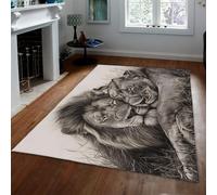 HOBBOY Alfombra de Leones de Color Blanco grisáceo con Estampado Dulce y abrazados alfombras Suaves de Pelo bajo y Lavables 160 x 220 cm - Majestic Wildlife Floor Decor para Dormitorio