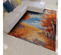 HOBBOY Alfombra de Piso de Paisaje de otoño Amarillo Campos de Trigo Estampado de Camino Alfombra Interior Delgada Lavable Portátil para Sala de Estar Balcón Cocina Patio 100 x 150 cm