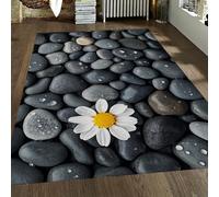 HOBBOY Alfombra de Zona Flores Margarita para alfombras de Cocina 80x120cm Piedra Gris Negra con Gotas Agua Alfombras área Spring Design Floral Estampado Alfombra Finas el salón y Dormitorio