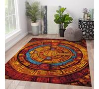 HOBBOY Alfombra de Zona Salón 100x200cm Alfombras Bohemias Lavables Suaves y Antideslizantes con Calendario Azteca Vibrante patrón étnico Tribal de Pelo bajo Alfombra Interior para el Comedor
