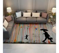 HOBBOY Alfombra del salón 120x150cm Alfombras Modernas de área Lavables Alfombra Interior de Pelo bajo para Comer Gotas arcoíris con patrón Abstracto de Silueta Negra