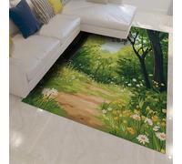 HOBBOY Alfombra Delgada del Bosque del Cuento Hadas Camino árboles Verdes y alfombras Antideslizantes Lavables con patrón Flores Silvestres para el Aula la Sala Lectura la guardería 140 x 200 cm