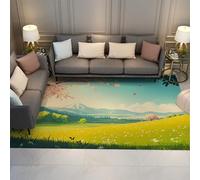 HOBBOY Alfombra Delgada escénica Japonesa Estilo Anime Flor Cerezo Rosa Pradera Bosque Verde alfombras Antideslizantes Lavables para Sala Juegos guardería 150 x 210 cm