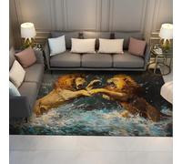 HOBBOY Alfombra Estilo Pintura al óleo 180 x 240 cm Leones poderosos luchando en el Agua Alfombras Pelo bajo Lavado a máquina para Sala Estudio Oficina Decoración del Suelo