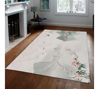 HOBBOY Alfombra Japonesa 80x120cm Alfombras bajo Lavables con patrón de Lavado de Magnolia y Tinta de pájaro Alfombra de Dormitorio Alfombras asiáticas Minimalistas Rosas Florales salón