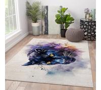 HOBBOY Alfombra Lavable 90x150cm Alfombras de Leopardo para Zonas de Mucho tránsito Salón Dormitorio Oficina Acuarela Colorida Ojos Dorados Patrón Animal Alfombra Fina