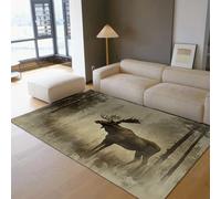 HOBBOY Alfombra Misty Forest Majestic Moose Estampado de Alce Suave y Lámbebre 160 x 220 cm - Decoración de Suelo Estilo Wild Ink Wash para el sofá del salón