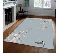 HOBBOY Alfombra para el salón Alfombras Finas Florales Lavables 160x230cm Alfombras Rosas de cerezos y pájaros Alfombra de Cocina Estilo Feng Shui para Oficina y Dormitorio