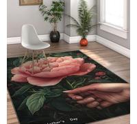 HOBBOY Alfombra Pasillo artística Realista 180 x 240 cm Peonía Rosa y Manos entrelazadas Alfombras para el Día la Madre Felpudos Pelo bajo Lavables para reverencia Diaria