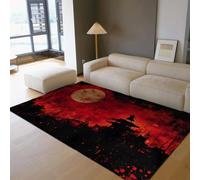 HOBBOY Alfombra roja 100x200cm Alfombras para salón Moon Bat Silhouette Suaves Antideslizantes Lavables para Dormitorio Alfombra de Pelo bajo Estilo japonés