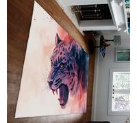 HOBBOY Alfombra Vida mística 120 x 150 cm Arte Lavado a Tinta Rosa Alfombras área con Estampado Leopardo Fiero Pelo bajo Fácil Limpiar para habitación Invitados Decoración del Suelo Oficina