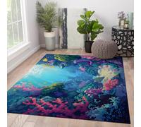 HOBBOY Alfombras Coloridas 50x80cm Zona Vibrante de Arrecife de Coral Alfombra Marina Pez Tropical patrón de Algas Alfombra de Interior Fina de fantasía océano para Dormitorio vivero hogar