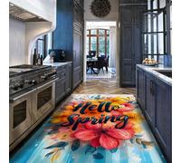 HOBBOY Alfombras Coloridas Flower Runner 210 x 240 cm Hello Spring Pattern Floor Mat Alfombra Delgada Lavable Antideslizante para lavandería Entrada Cocina Pasillo
