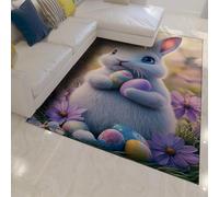 HOBBOY Alfombras Conejo adorables 50 x 80 cm Huevos Pascua Coloridos Alfombra Margaritas moradas y Blancas Alfombra Pelo bajo Spring Garden para Dormitorio Cocina