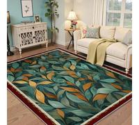 HOBBOY Alfombras de área 120x170cm Alfombra Antideslizante Lavable Alfombra Retro botánica con Borde Rojo para salón Dormitorio Comedor alfombras Finas de Hoja Tropical Verde Azulado y Naranja