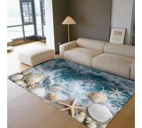 HOBBOY Alfombras de área 50x80cm Alfombra Antideslizante Lavable Espuma de Olas Conchas Marinas Alfombra Interior para salón Dormitorio Comedor alfombras de Pelo bajo Estilo océano