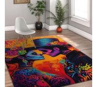 HOBBOY Alfombras de área 50x80cm Alfombras de Corazones Florales Antideslizantes Lavables Esqueletos psicodélicos de Pelo bajo moqueta Interior para salón Alfombra Suave Mexicana Folk