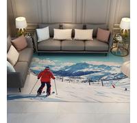 HOBBOY Alfombras de área de esquí Estilo nórdico Patrón de Tema de esquí de Invierno Felpudo Delgado para Sala de Estar habitación de guardería Dormitorio Antideslizante Lavable 60 x 90 cm