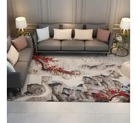 HOBBOY Alfombras de área de Flores de Ciruelo Rojo Gran Muro Chino y patrón de caligrafía Alfombra Fina 60 x 100 cm Decoración del Suelo de paisajes orientales para Sala de Estudio