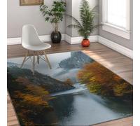 HOBBOY Alfombras de área de Paisaje al Aire Libre Bosque de montaña de otoño Valle del río Alfombra de Piso Delgado para Sala de Estar Dormitorio Pasillo Balcón Hotel 180 x 240 cm