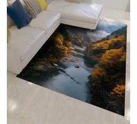 HOBBOY Alfombras de área temática al Aire Libre Otoño Montaña Valle del río Paisaje Alfombra de Piso Delgado para Sala de Estar Dormitorio Pasillo Sala de Juegos balcón 160 x 230 cm