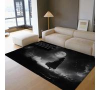 HOBBOY Alfombras de Biblioteca de poemas clásicos 100 x 200 cm Retrato romántico de la Mujer Estrellada Estampado Felpuda de Suelo De Pelo bajo Luna Llena Soñadora Decoración del Dormitorio del Prado