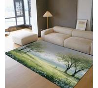 HOBBOY Alfombras de Paisaje de Pradera de Primavera Flores en Flor Campo y pájaros Impresión Alfombra Delgada para Sala de Estar Dormitorio Antideslizante Lavable 100 x 150 cm