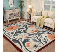 HOBBOY Alfombras de Zona 150x210cm Salón Alfombra Grande y Blanda Lavable Alfombra botánica Elegante Diseño Floral Moderno Gris y Naranja Suelo Interior Alfombras Finas