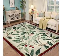 HOBBOY Alfombras de Zona 210x240cm Esterilla Lavable para Interiores Patrón Vintage de Hoja Verde y Bayas Rojas Alfombra de Pelo bajo para salón Dormitorio Comedor Alfombra botánica clásica