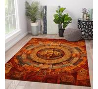 HOBBOY Alfombras de Zona marrón y Naranja 120 x 170 cm para salón Cocina patrón tótem de Piedra Azteca Alfombra de Pelo bajo Antideslizante decoración Tribal Vintage