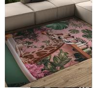 HOBBOY Alfombras Divertidas Jirafa Plantas Tropicales Bañera Verde Patrón Flores Rosas Alfombra Delgada para Sala SPA Yoga Pasillo Hotel Antideslizante Lavable 100 x 200 cm