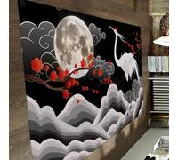 HOBBOY Alfombras Dormitorio Ciruelo Rojo 60 x 90 cm Grulla Blanca Camina Entre Nubes Estampado Alfombra Pelo bajo Luna Llena Cielo Nocturno Arte del Suelo Decoración del hogar