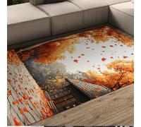 HOBBOY Alfombras fáciles de Limpiar Casa Japonesa Otoño Árbol de Arce Rojo Paisaje de Calle Estampado Antideslizante Felpudo Delgado para Sala de Estar Dormitorio Pasillo 90 x 150 cm