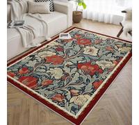 HOBBOY Alfombras Florales Lavables para salón 180x270cm Alfombra Fina Vintage Antideslizante Alfombra de Dormitorio Boho Blooms Alfombras de Pelo bajo para Comedor Oficina Borde Rojo