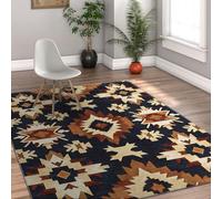 HOBBOY Alfombras geométricas Aztecas 240 x 300 cm para salón Oficina Cocina Alfombra Tribal rústica del suroeste Pelo bajo Antideslizante decoración de Suelo de Estilo étnico