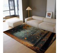 HOBBOY Alfombras Grandes Antideslizantes 210 x 240 cm Estética del Bosque otoño Hojas caídas Camino Cubierto Estampado Alfombra Delgada para Sala Estar Dormitorio casa Campo