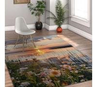 HOBBOY Alfombras Lavables 120x180cm Alfombra Flores Silvestres para la Zona de Atardecer Joystick Junto al Lago Estampado de Juncos Granja Bohemia Alfombra Pelo bajo en el océano para Comedor