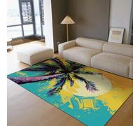 HOBBOY Alfombras Lavables 160x220cm Pop Art Zona de Palmeras Alfombra Tropical Sunset Ocean Silueeta de Pelo bajo Patrón de Pinceladas Suelo Interior para salón Oficina