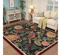 HOBBOY Alfombras Lavables 210x240cm Estilo gótico con Estampado Floral y de pájaros alfombras Antideslizantes de Pelo bajo Flores Rosas Alfombra para salón Dormitorio Nursery Comedor