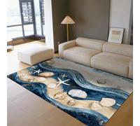 HOBBOY Alfombras Lavables 80x120cm Alfombra Antideslizante Olas arenosas del océano Alfombras Suaves para salón Entrada salón Alfombra Interior con patrón de Estrellas de mar y Conchas Playa Costera