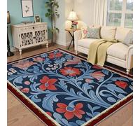 HOBBOY Alfombras Lavables 80x120cm Alfombra Fina Antideslizante Florales Azules Rojas y Crema alfombras Vintage Florales para Interiores en salón Dormitorio Cocina Alfombra botánica Victoriana
