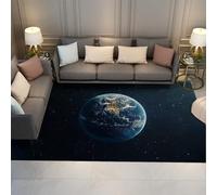 HOBBOY Alfombras Lavables a máquina Azul Oscuro Espacio Patrón Tierra y Estrellas Acogedora Alfombra de Pelo bajo para Espacio Creativo Sala de Estudio Sala de Estudio Aula 180 x 210 cm