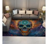 HOBBOY Alfombras Lavables Cosmic Day of The Dead Thin alfombras para salón Dormitorio Decoración Antideslizante del hogar Felpudo de Puerta Psicodélico Azúcar Calavera Alfombra Interior 140x180cm