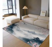 HOBBOY Alfombras Lavables de área de Cerezo japonés 140x200cm Pintura con Tinta Oriental con Lavado de Aves Alfombra Fina WABI-Sabi Minimalista para Interior en Oficina