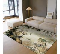 HOBBOY Alfombras orientales Tradicionales 140 x 180 cm - Pinos Antiguos y grullas Blancas con patrón Antideslizante Pelo bajo y bendición para la Salud Arte del Suelo del salón