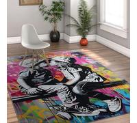 HOBBOY Alfombras para el salón 150x210cm Alfombra Lavable patrón Antideslizante para Pareja besante moqueta de Pelo bajo para Dormitorio Comedor Alfombra Interior con grafitis